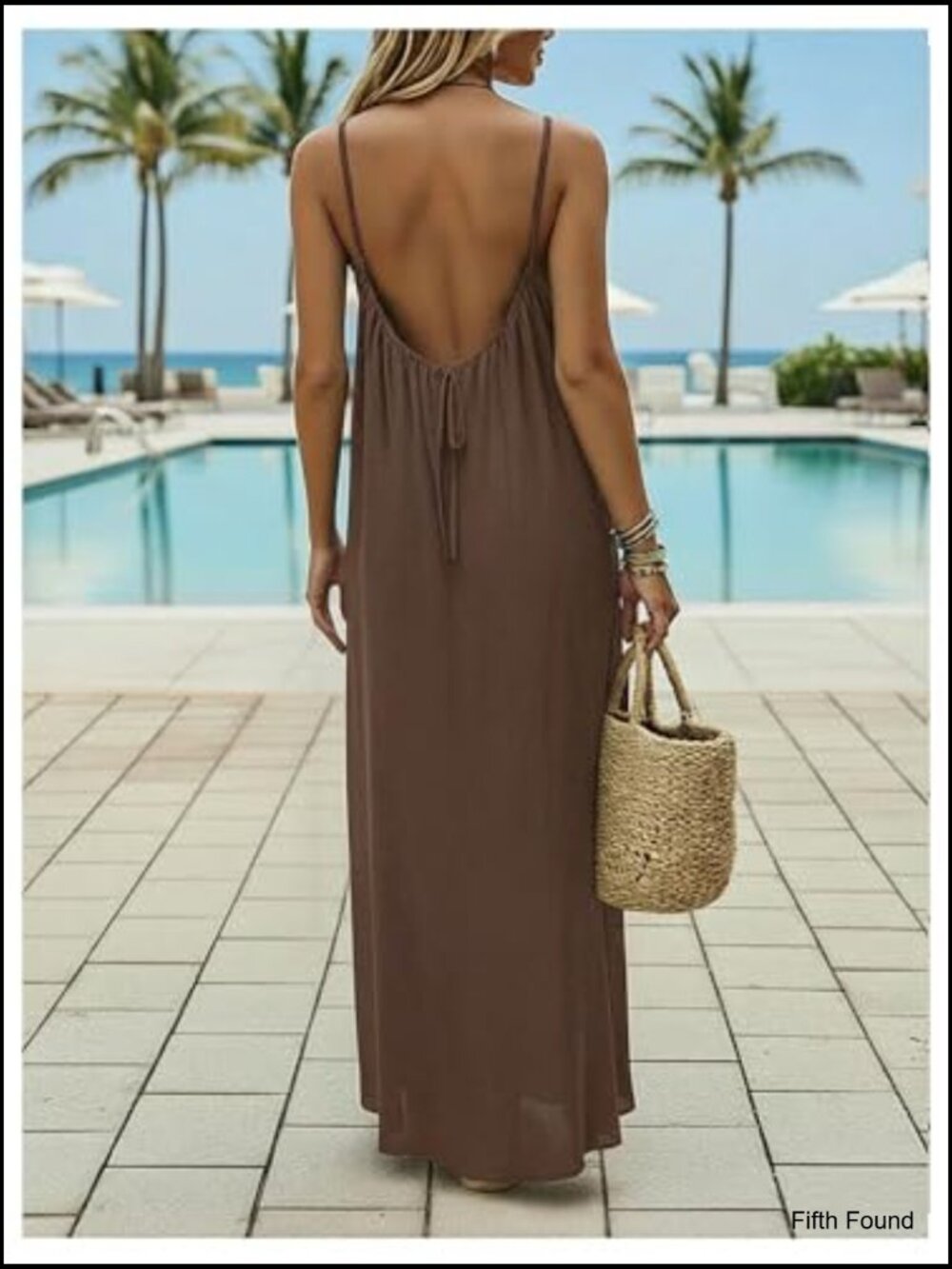 Open Back Spaghetti Strap Maxi Dress Loose Flowy Vacation Sundress - Picture 3 of 6